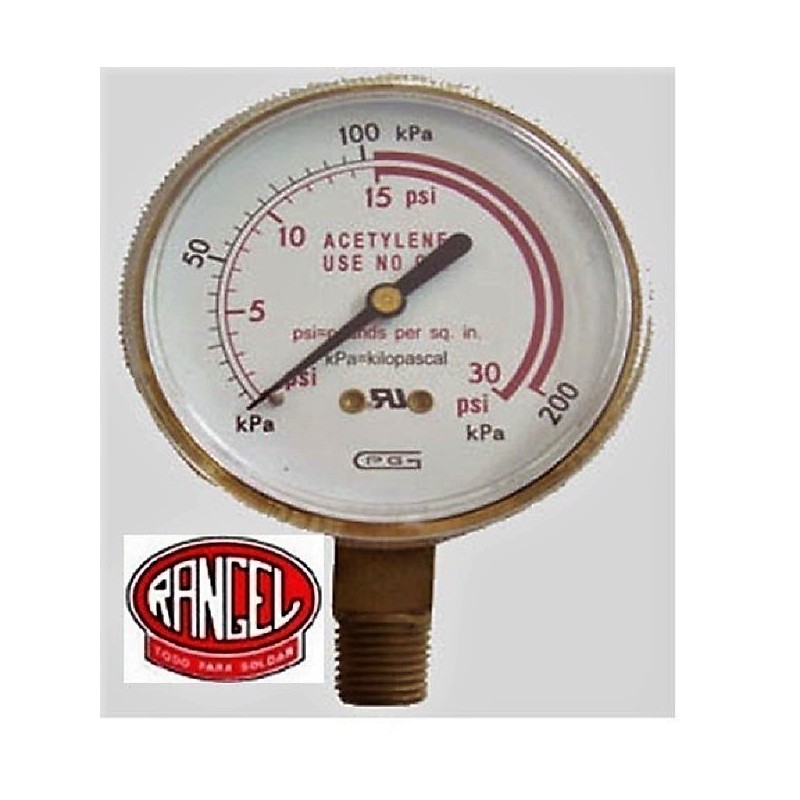 Manómetro de presión rango 0 a 2 Kg/cm3(0-30 PSI)acetileno
